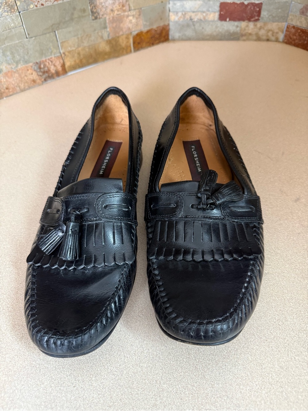 Vintage Florsheim Black Leather Kiltie Tassel Loafers Men’s 9 D 90s Dress Shoes